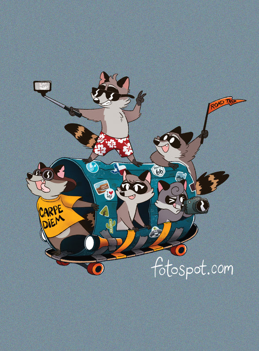 Raccoon Road Trip! - Steel Blue